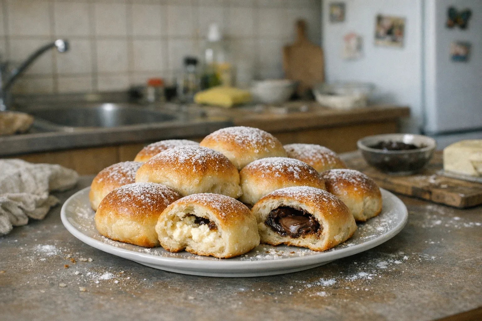 Chifle dulci umplute din aluat dospit