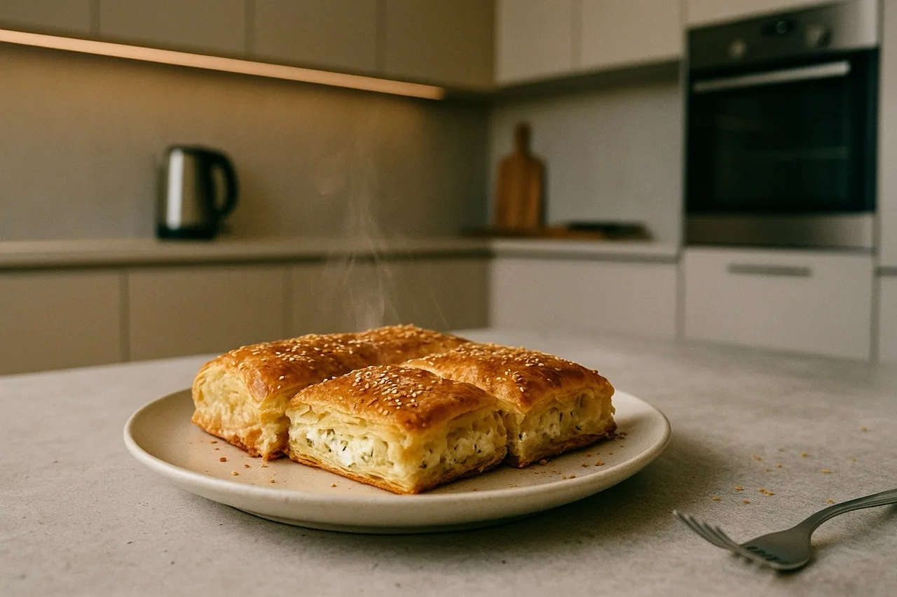 Börek din aluat foitaj, cu umplutură de brânză