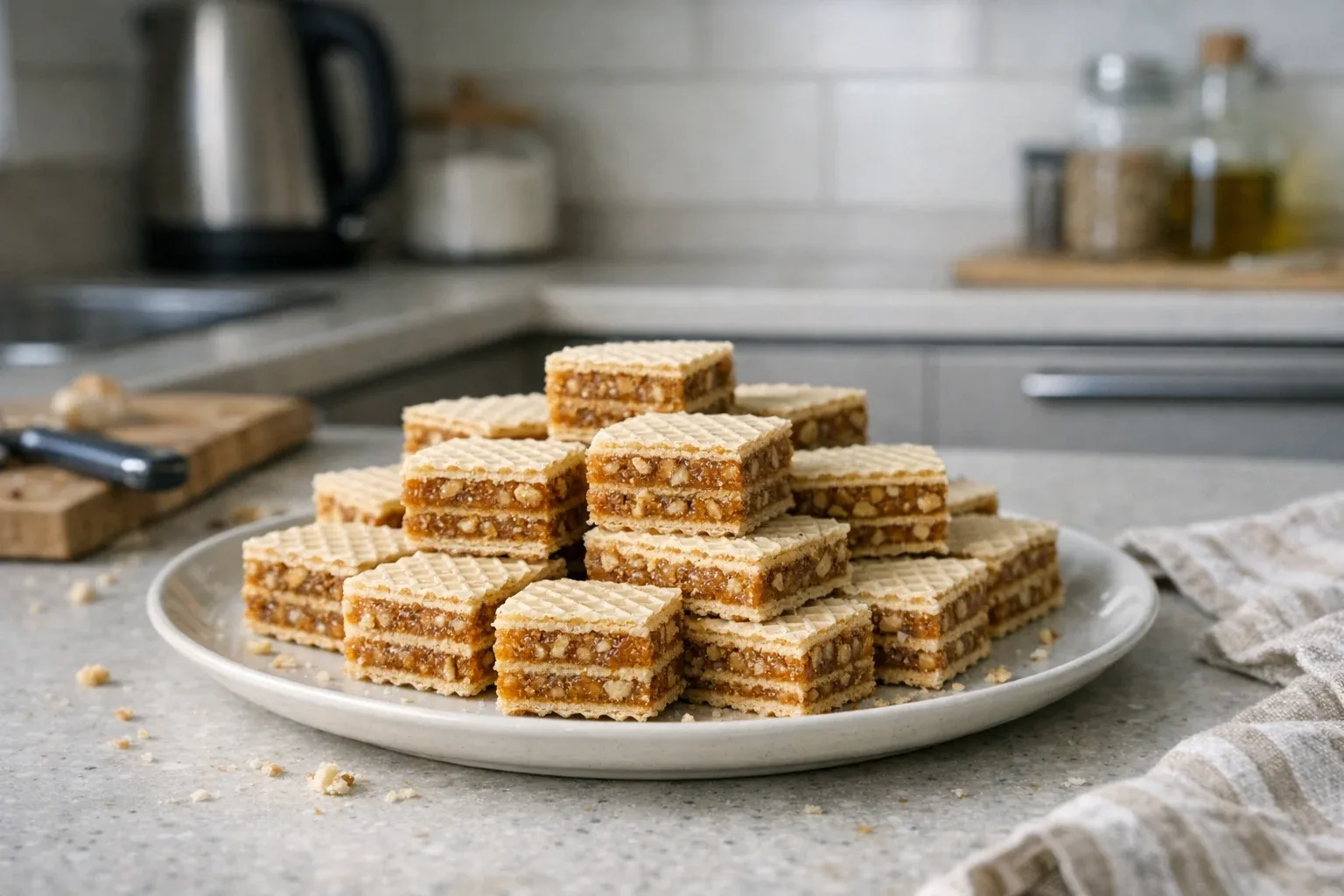 Napolitane cu cremă de caramel și nucă