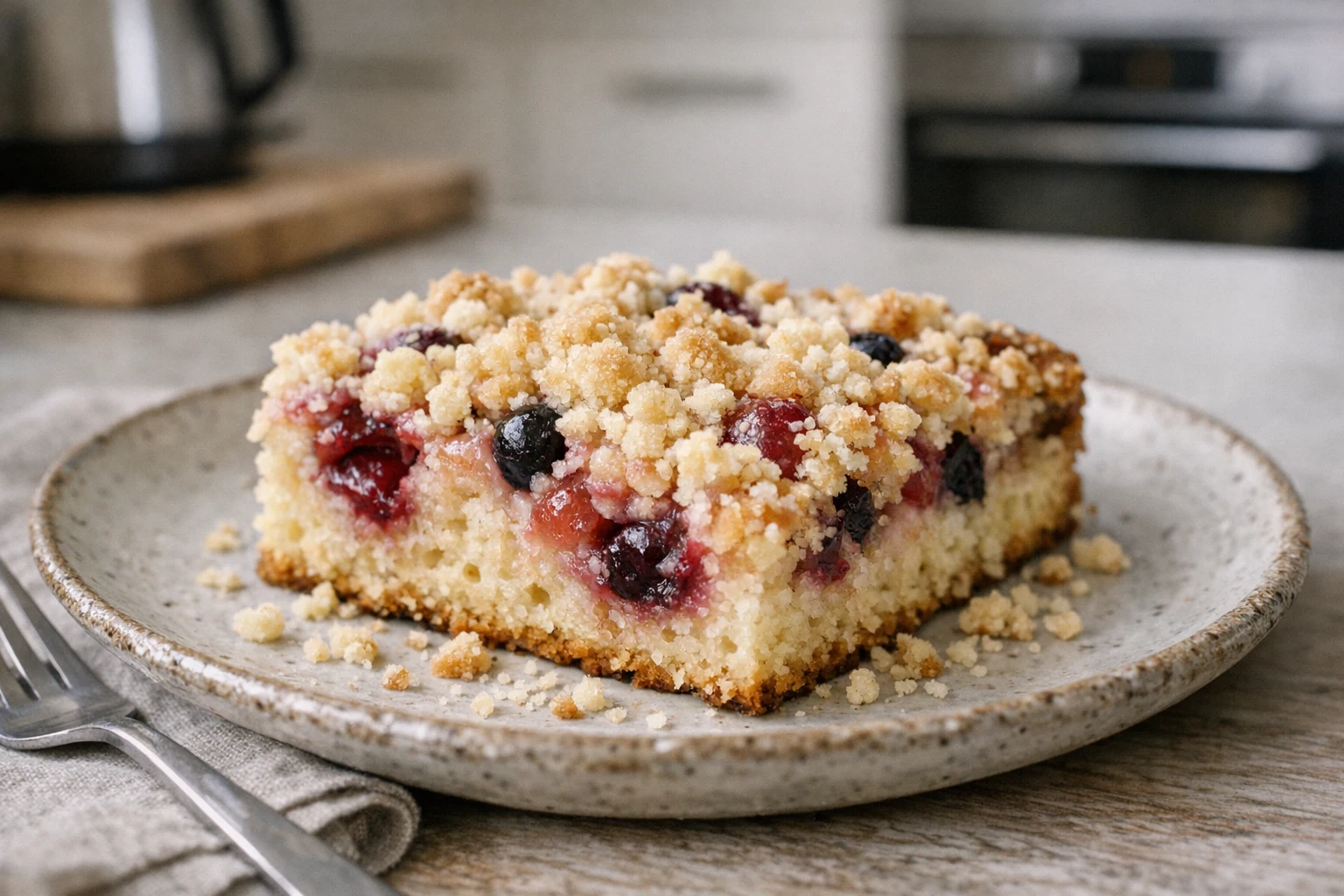 Prăjitură pufoasă cu fructe și crumble