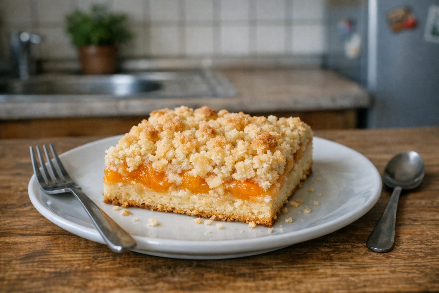 Prăjitură fragedă cu caise și crumble cu unt