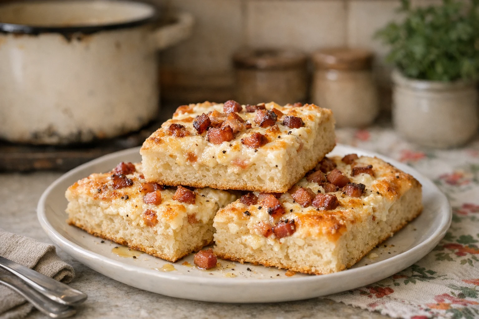 Plăcintă cu smântână și bacon afumat