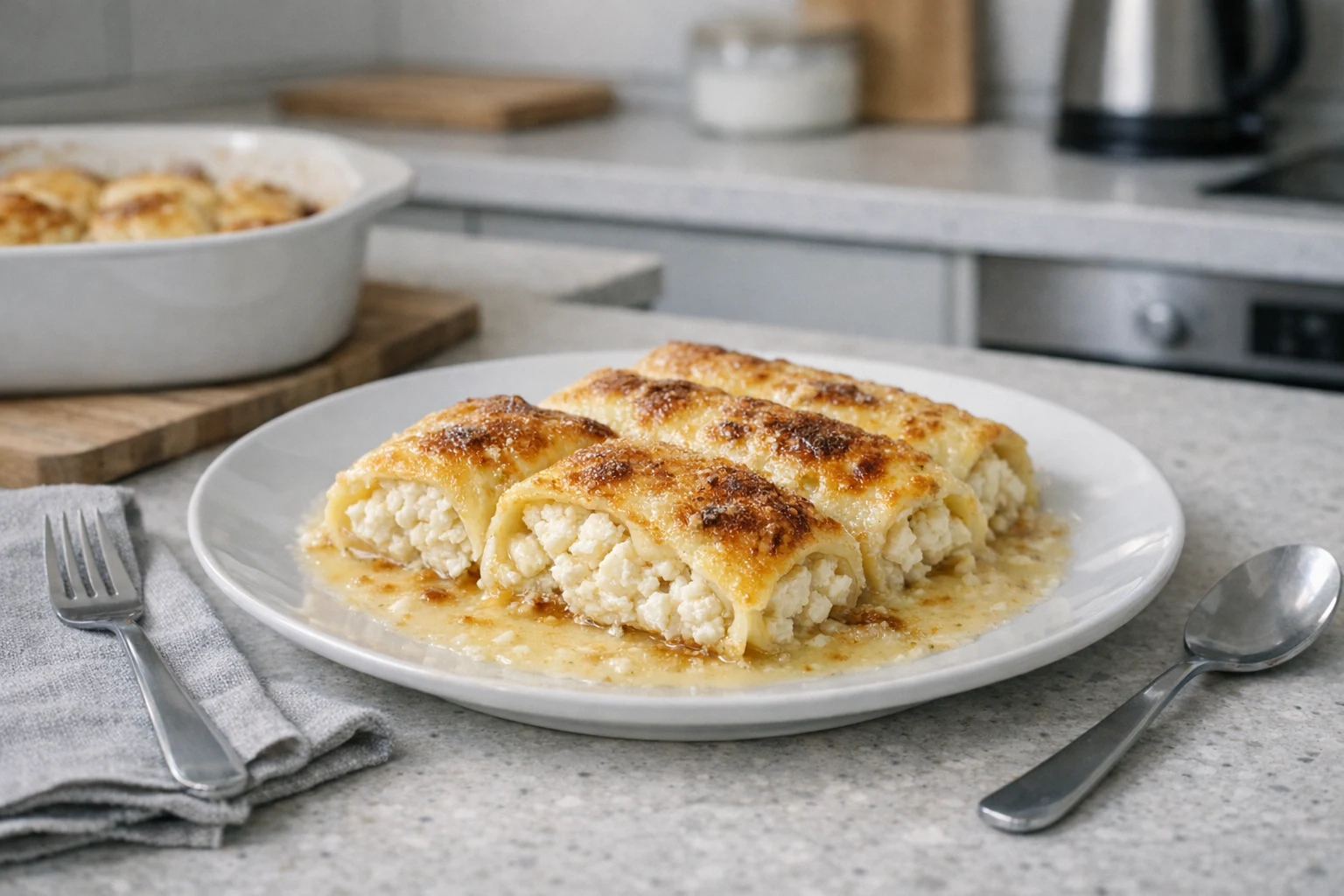 Clătite gratinate cu brânză de vaci