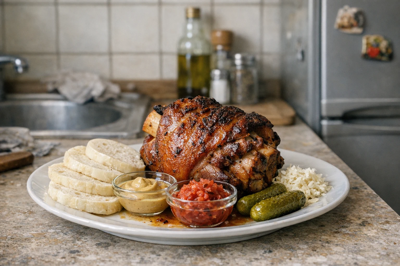 Ciolan de porc (fiert, copt și rumenit la grătar)