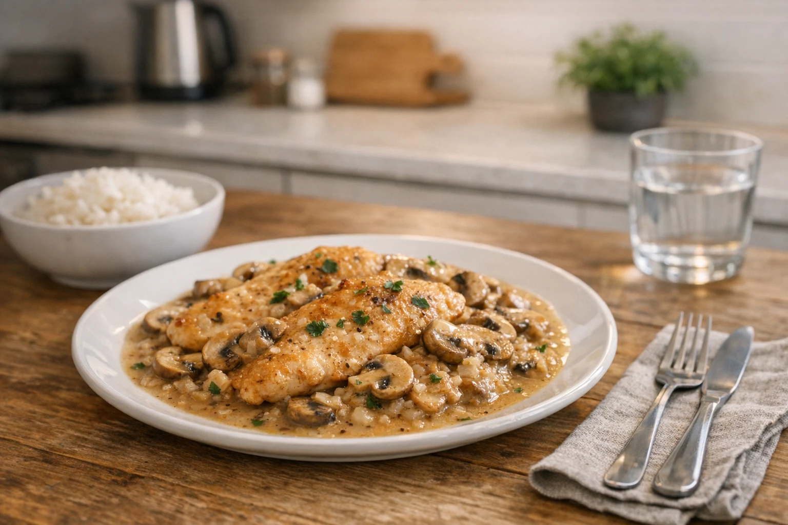 Piept de pui cu ciuperci champignon