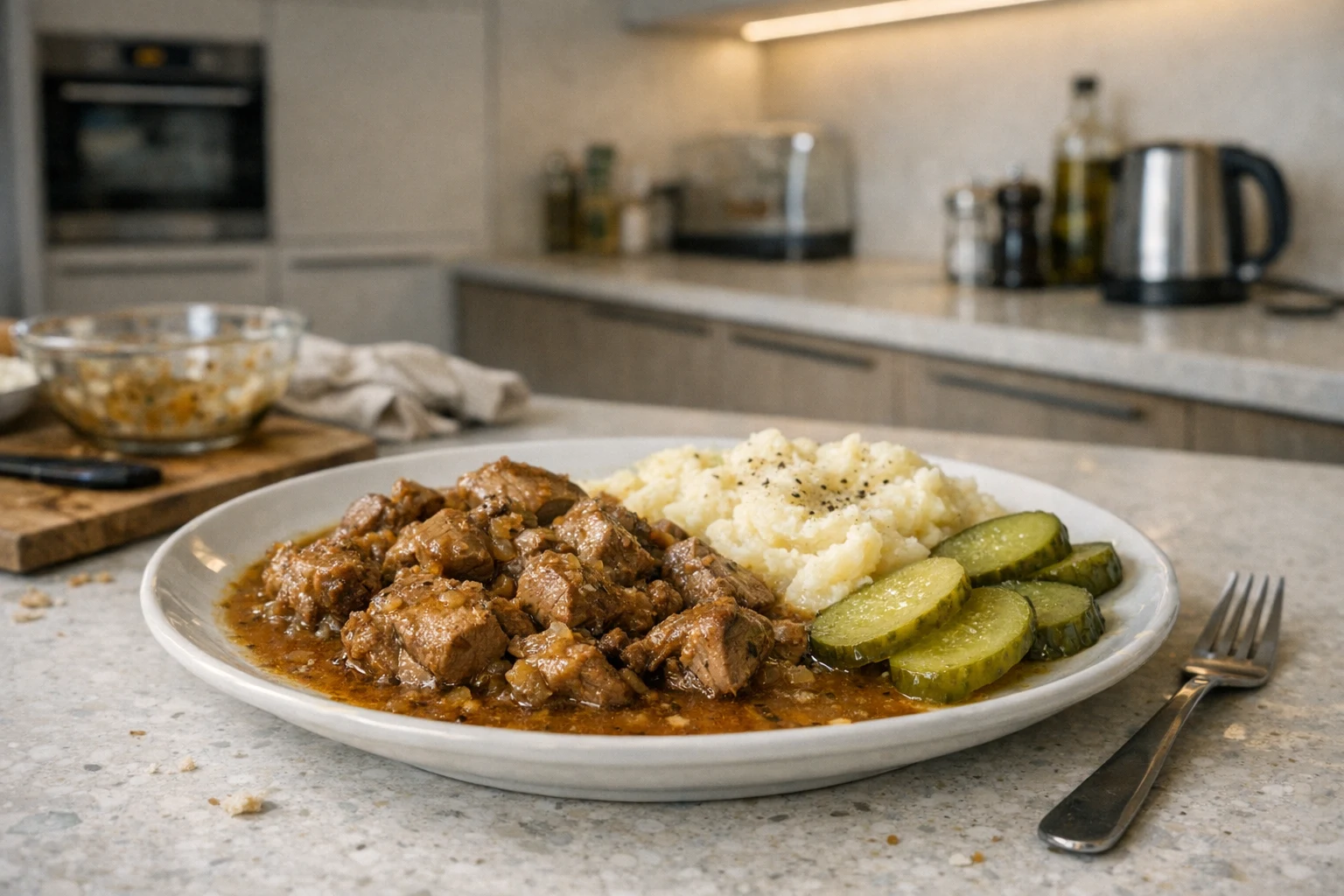Carne de porc înăbușită în suc propriu