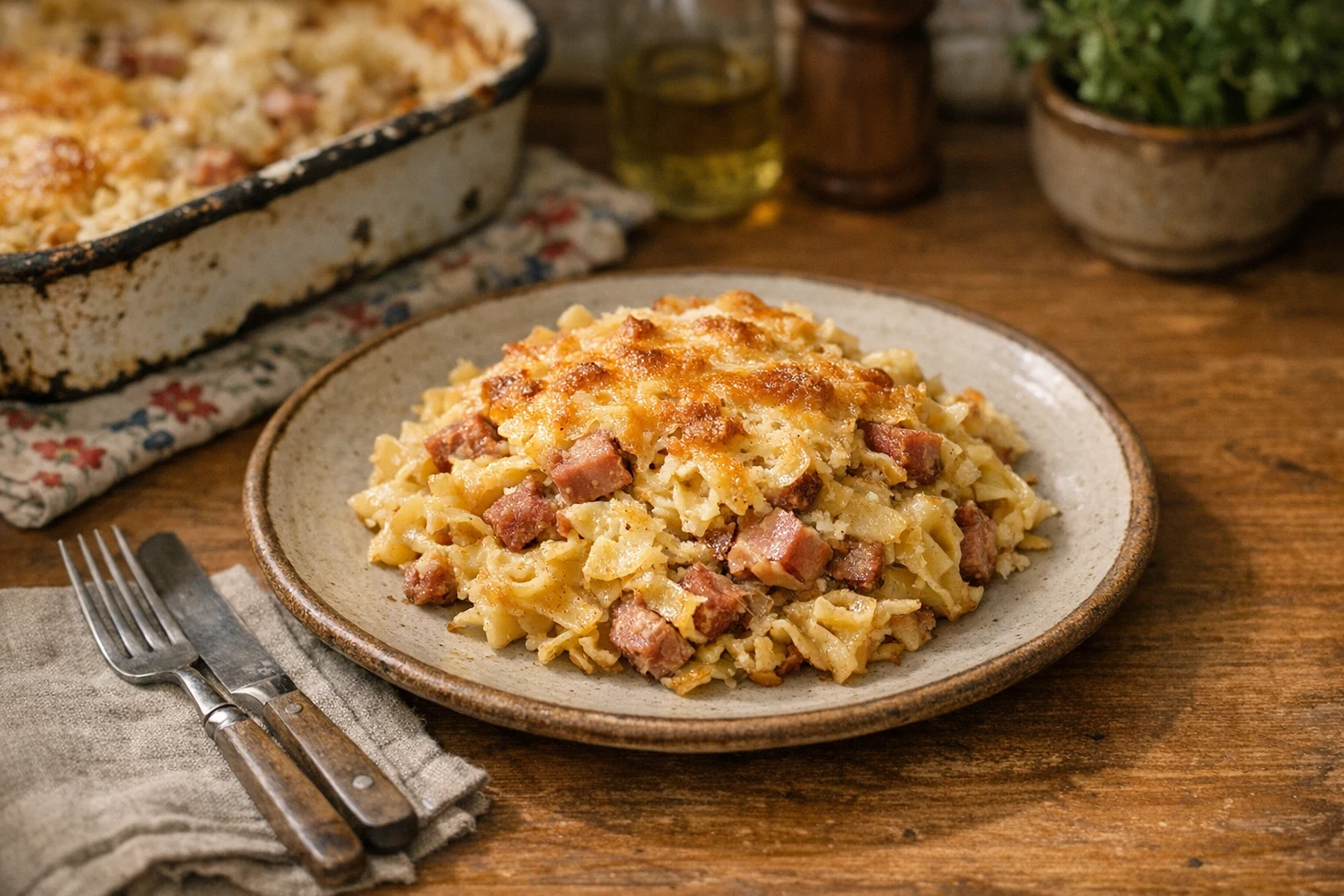 Paste pătrățele gratinate cu șuncă