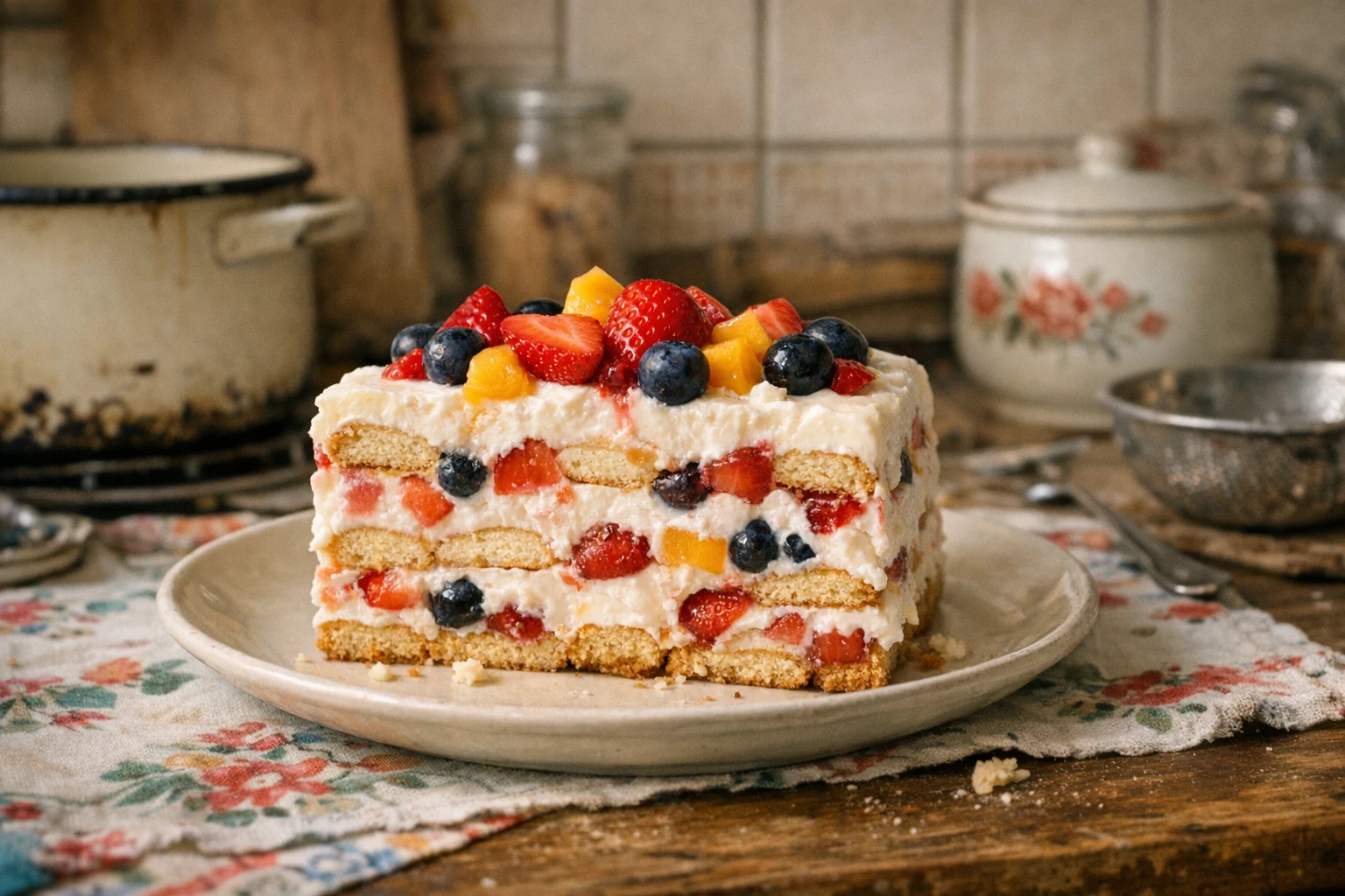 Tort fără coacere cu smântână și fructe