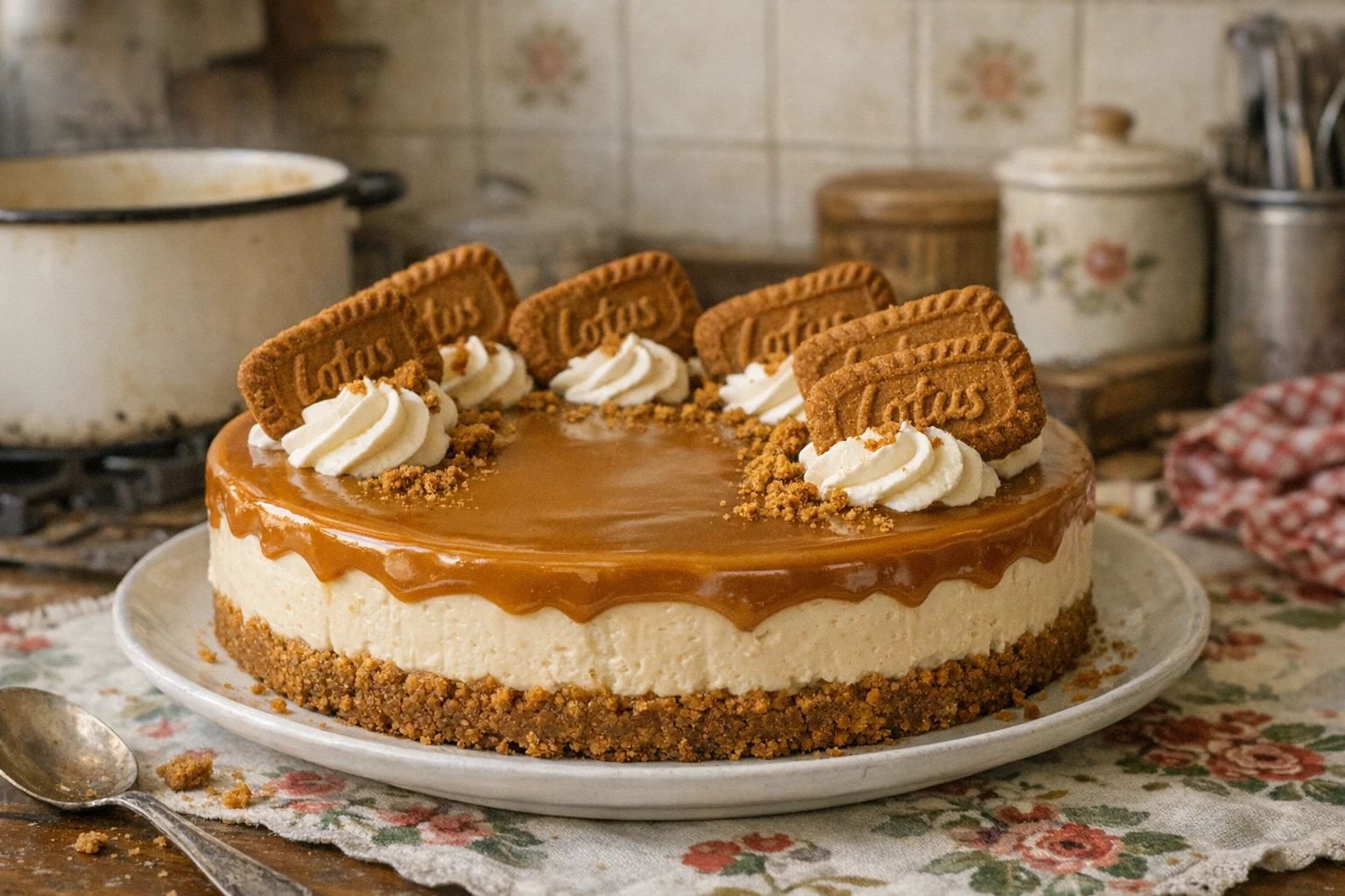 Cheesecake cu caramel și biscuiți Lotus, fără coacere