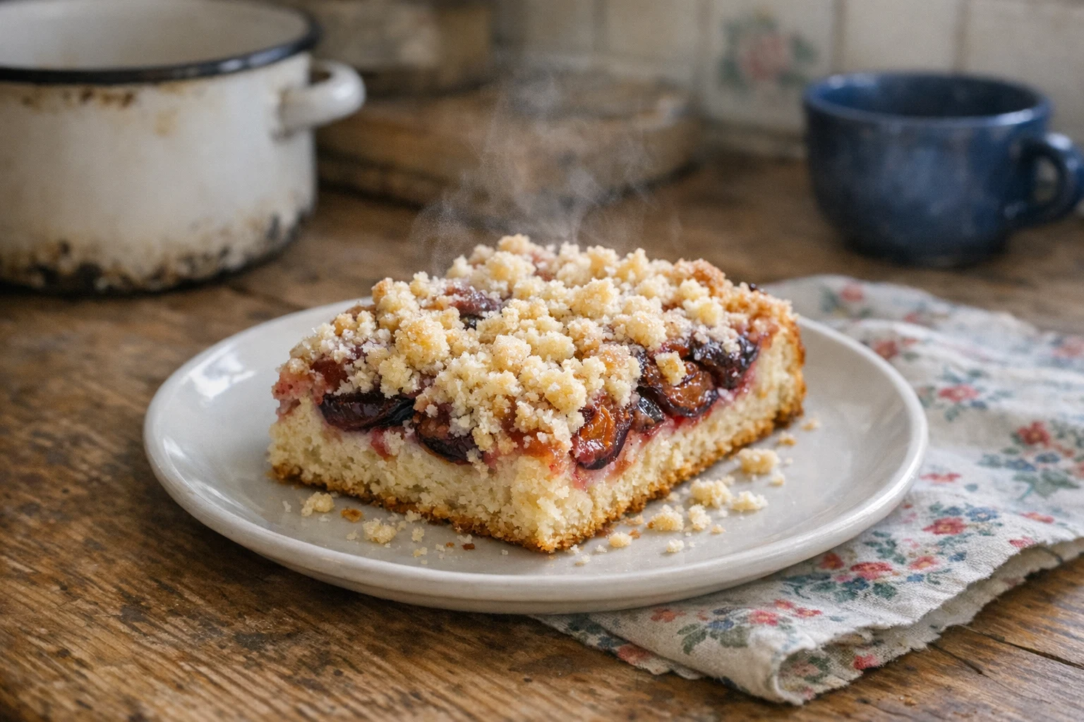 Prăjitură dospită cu prune și crumble