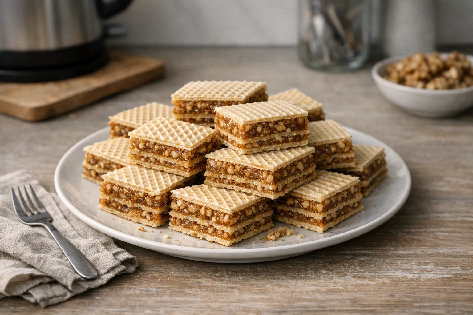 Napolitane cu caramel și nucă, fără lapte condensat