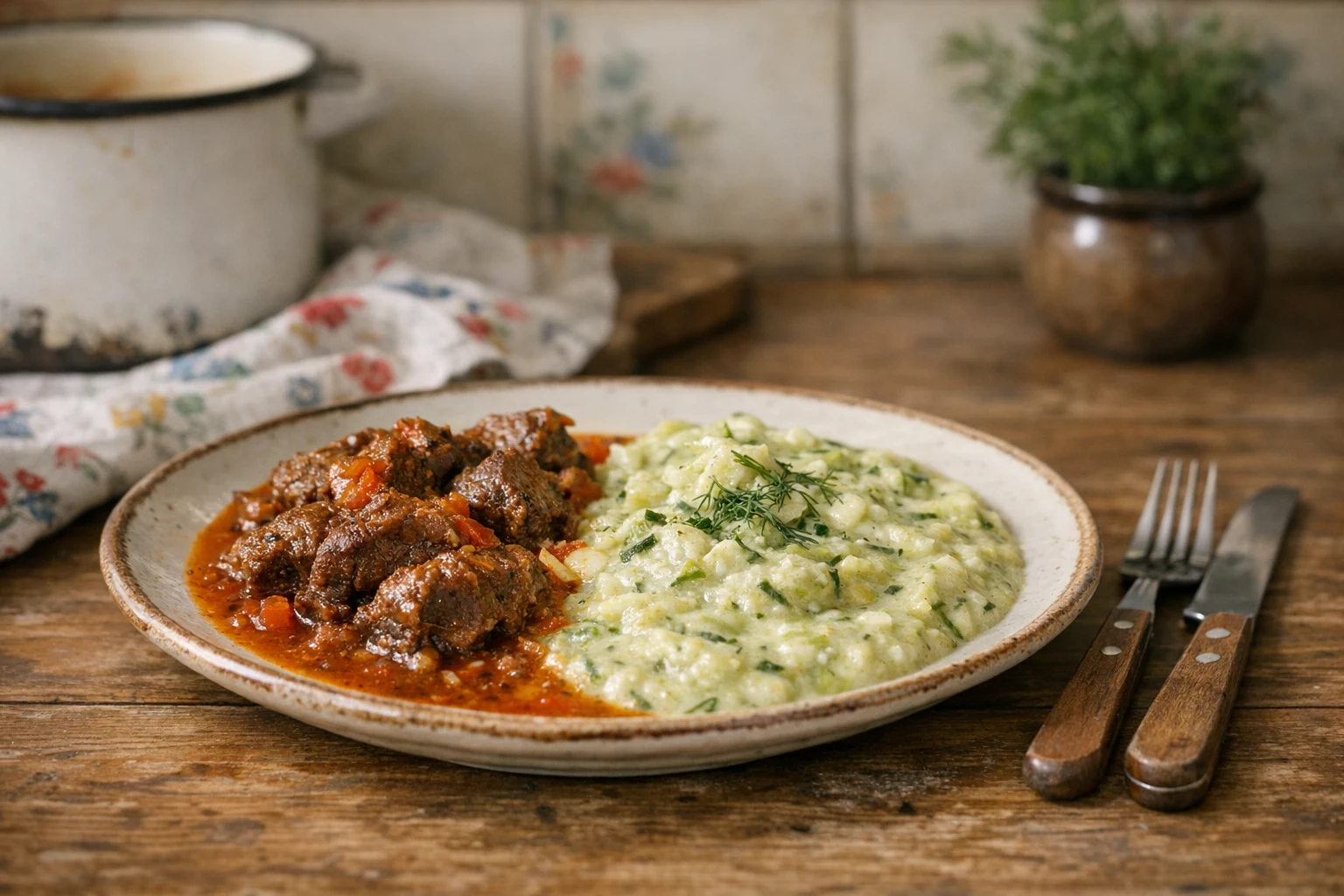 Mâncare cremoasă de dovlecei cu carne de vită