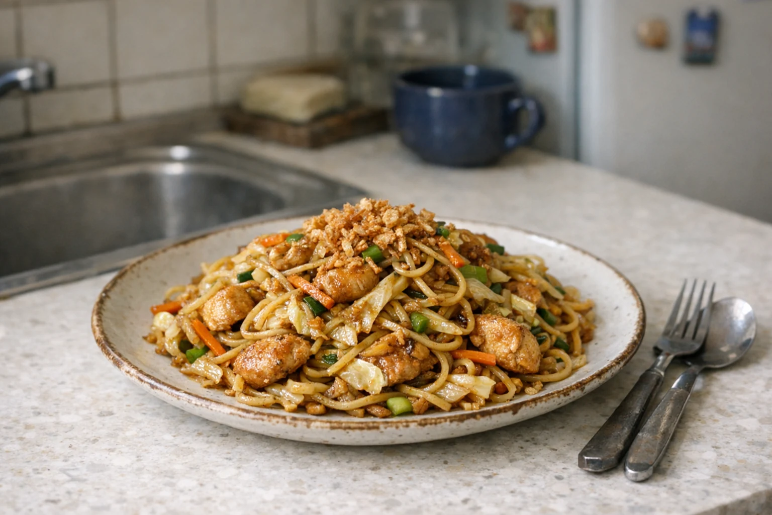 Tăieței chinezești prăjiți cu pui