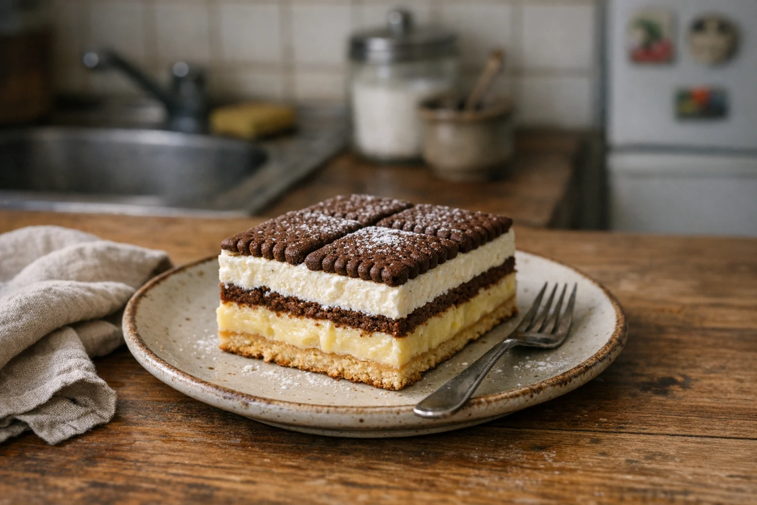 Prăjitură cu biscuiți Be-Be și cremă de vanilie