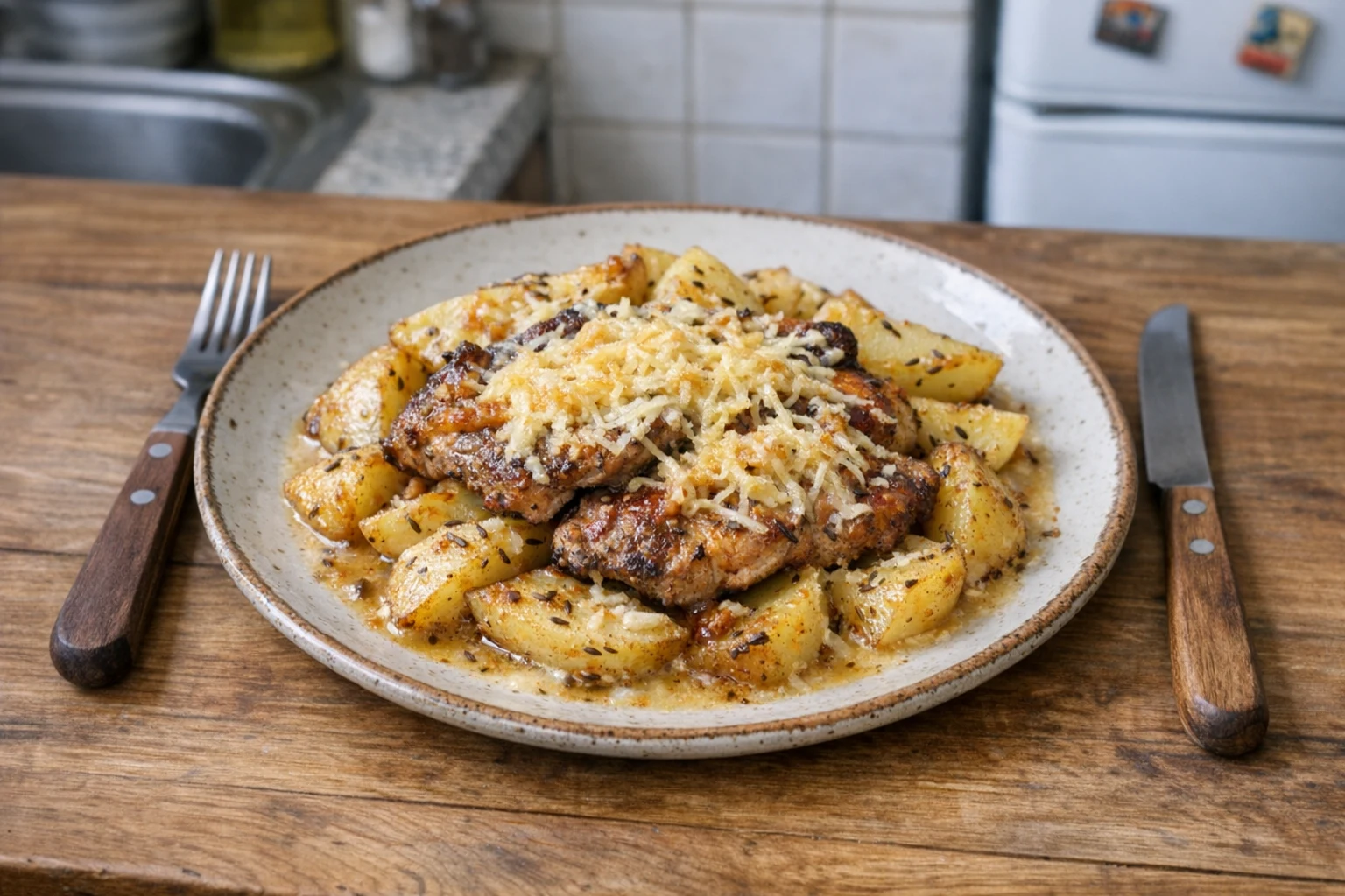 Ceafă de porc gratinată cu cartofi