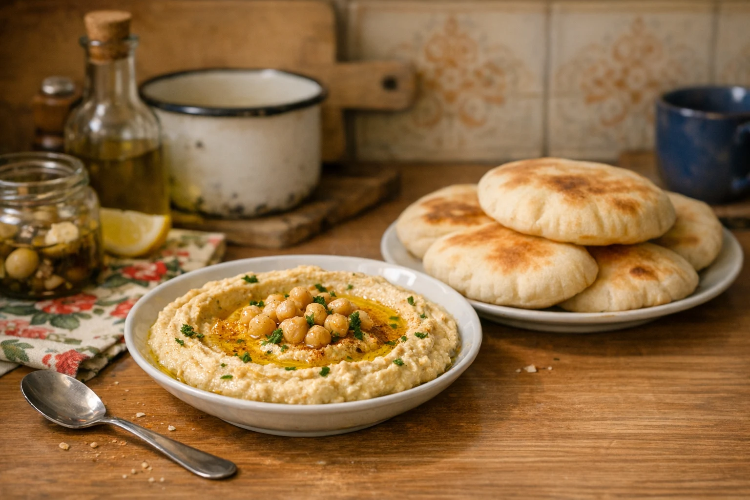 Hummus cu pita (pâine arăbească)